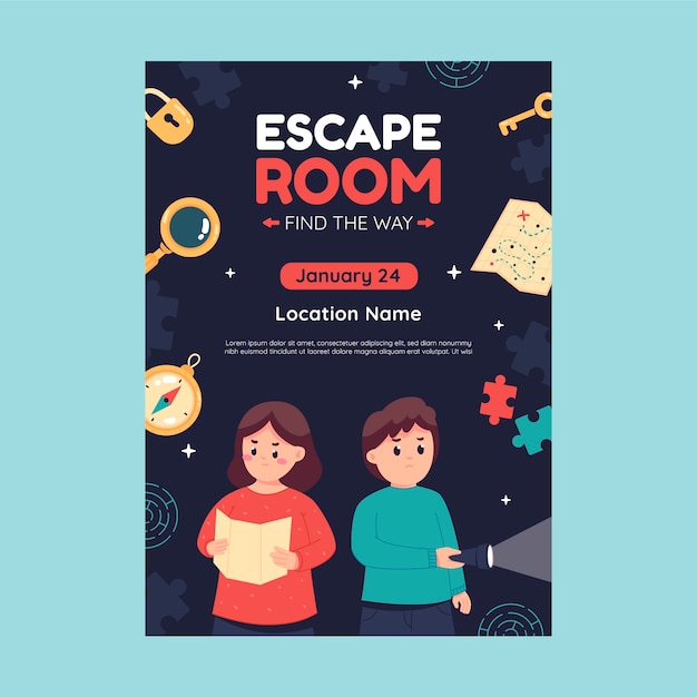 Vector hand drawn escape room poster