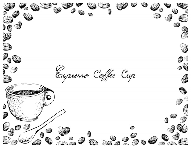 Vector hand drawn of espresso coffee with roasted coffee beans