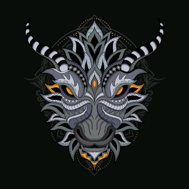 hand drawn ethnic dragon head illustration dark background