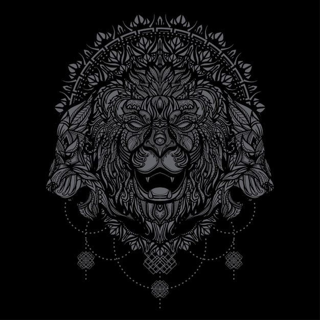 Vector hand drawn ethnic lion head illustration