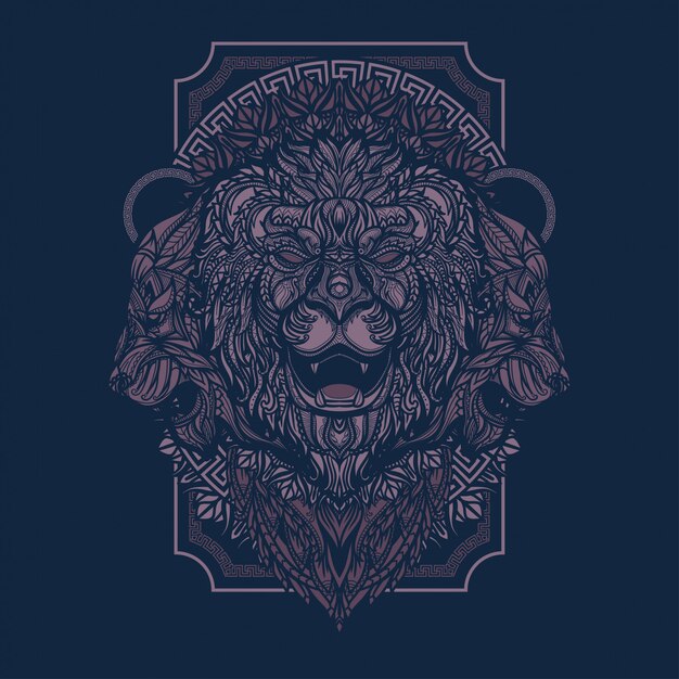 Hand drawn ethnic lion head illustration