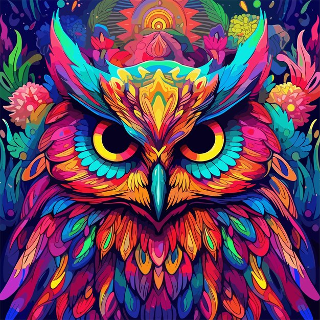 Vector hand drawn ethnic owl colorful bird