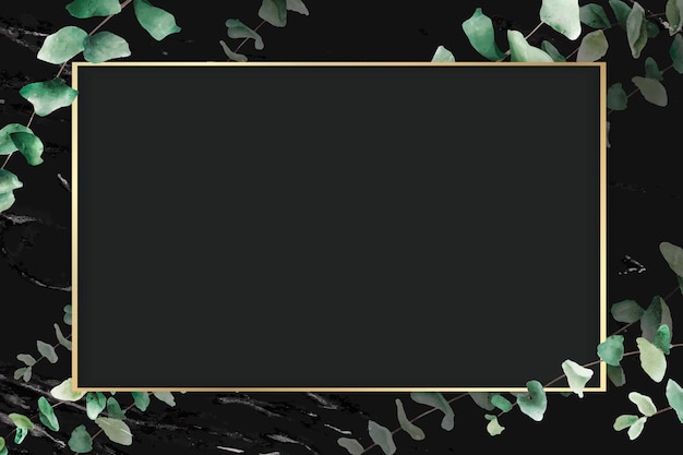 hand drawn eucalyptus leaf with rectangle  gold frame vector