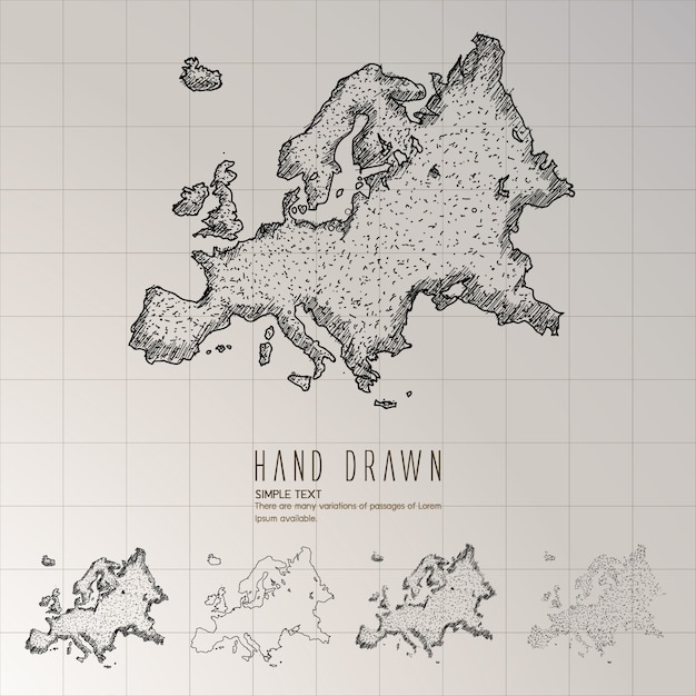 手描きのヨーロッパの地図。
