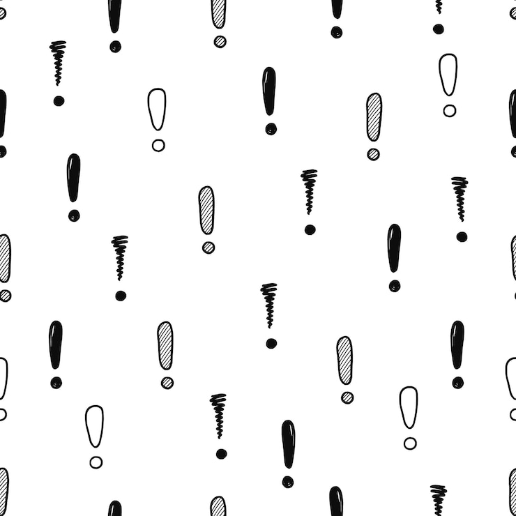 Vector hand drawn exclamation mark seamless pattern scribble doodle exclamation point sign background hand drawn sketch danger pattern