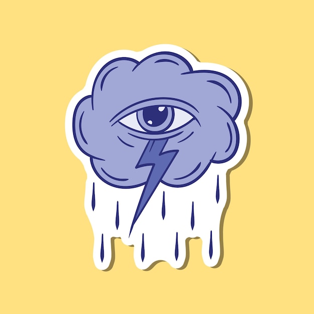 Vector hand drawn eye cloud rain doodle illustration for stickers etc