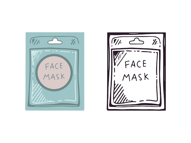 Vector hand drawn face mask in a package beauty cosmetic element self care illustration for beauty