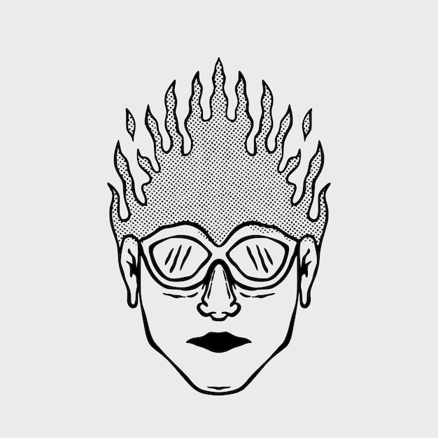 Hand drawn face with fire hair illustration for tshirt jacket hoodie can be used for stickers etc