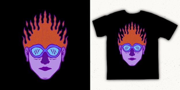 Hand drawn face with fire hair illustration for tshirt jacket hoodie can be used for stickers etc