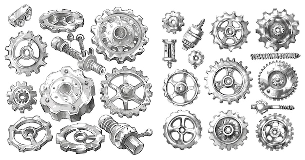 Vector hand drawn factory business team concept vector illustration set