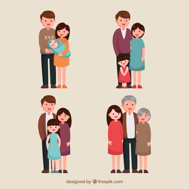 Hand drawn family in different life stages