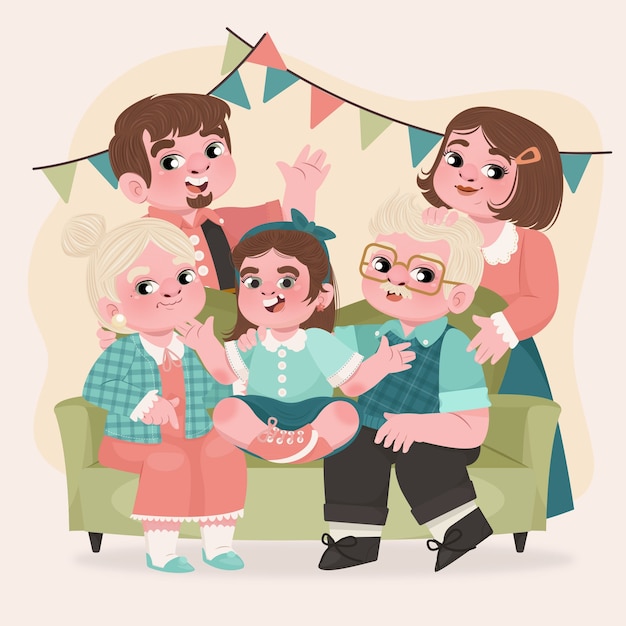 Vector hand drawn family reunion illustration