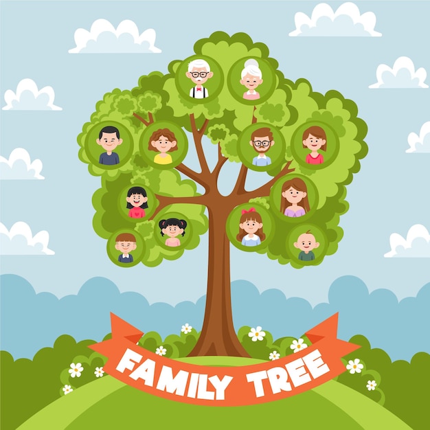 Vector hand drawn family tree illustrated