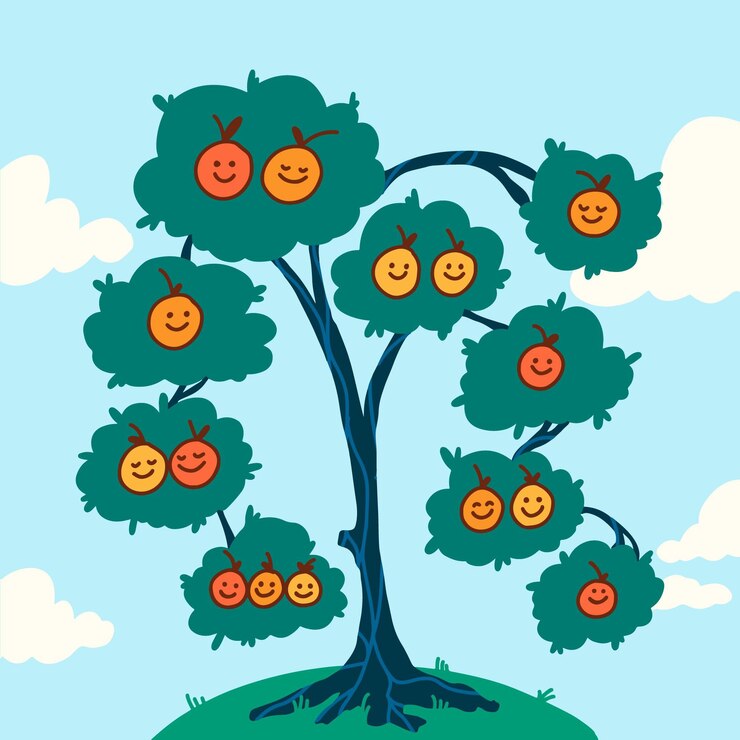 Vector hand drawn family tree with fruits