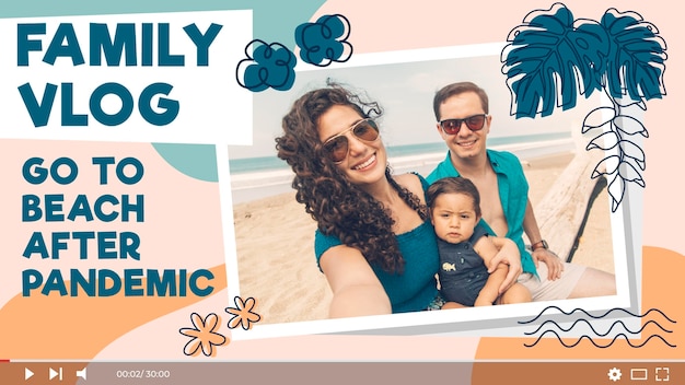 Vector hand drawn family youtube thumbnail template