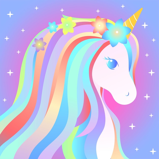 Vector hand drawn fantasy colorful unicorn face pattern