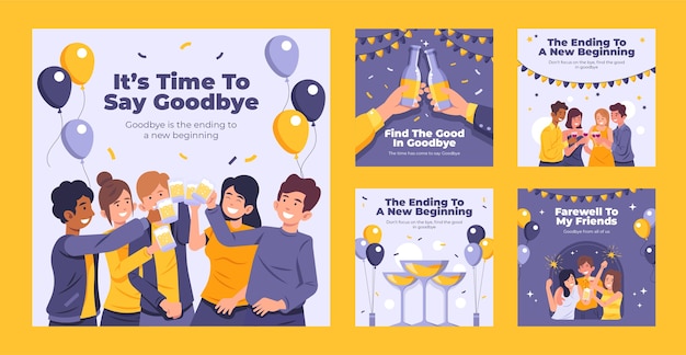 Vector hand drawn farewell party instagram posts