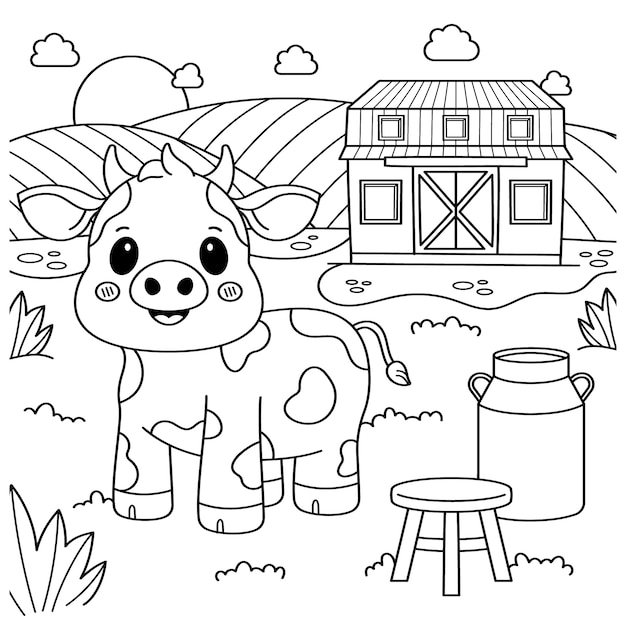 手で描かれた農場の動物のカラーページイラスト