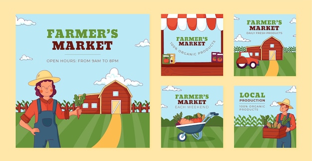 hand drawn farm lifestyle instagram posts