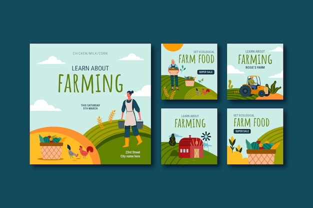 hand drawn farm  template design