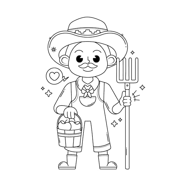 Vector hand drawn farmer  drawing illustration