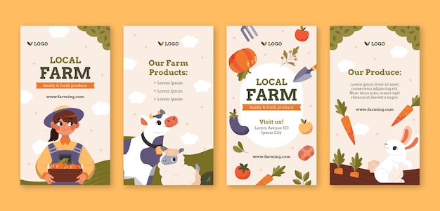 Vector hand drawn farming lifestyle instagram stories