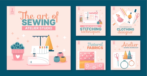 Vector hand drawn fashion atelier instagram posts