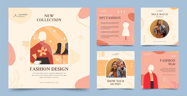 Vector hand drawn fashion collection instagram posts