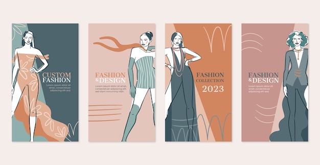 Vector hand drawn fashion collection instagram stories