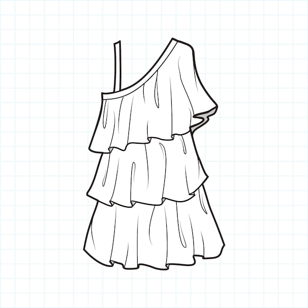 ручной рисунок стиля моды эскиз ткань платье контур иллюстрация