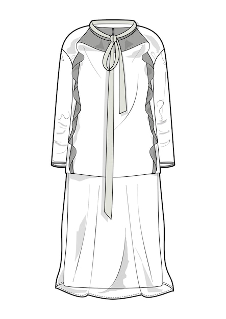hand drawn fashion style sketch elegant long dress collar outline illustration