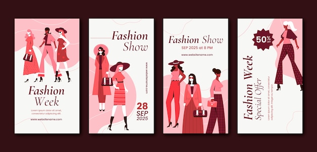 Vector hand drawn fashion week instagram stories