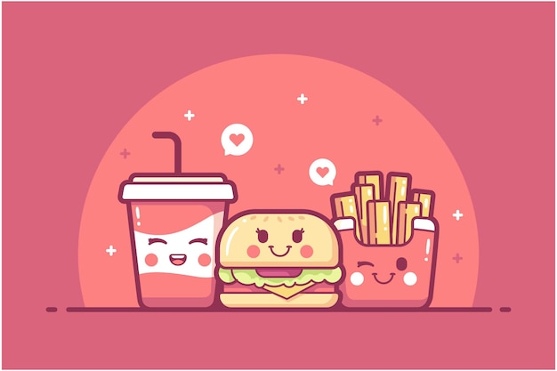 Hand drawn fast food character illustration background