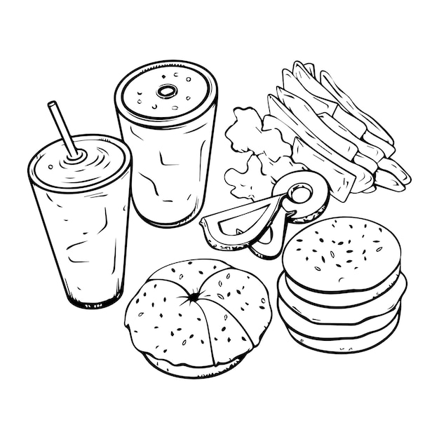 Hand Drawn fast food in doodle style