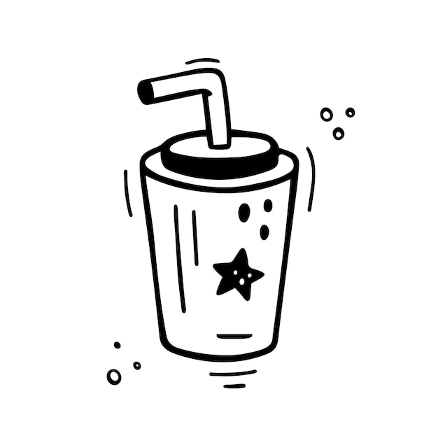 手描きのファーストフードドリンク紙コッププラスチックカップの飲み物のスケッチ落書きスタイルのファーストフード飲料のイラスト