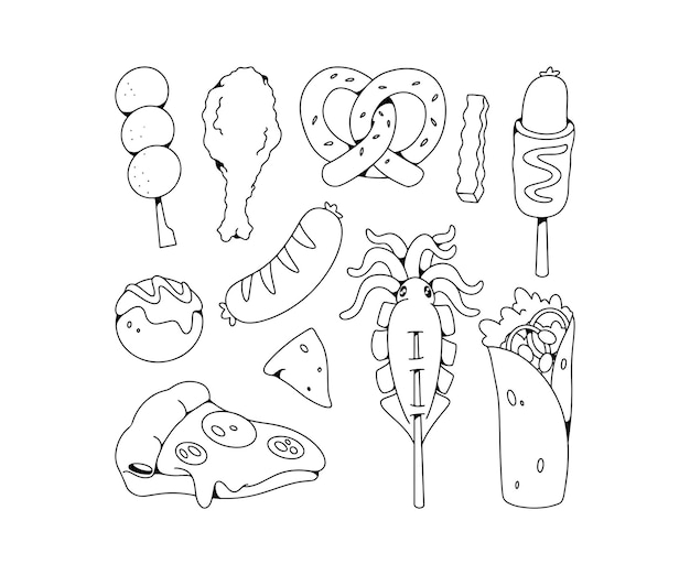 Vector hand drawn fast food illustration set