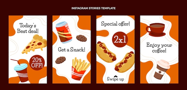 Vector hand drawn fast food instagram stories