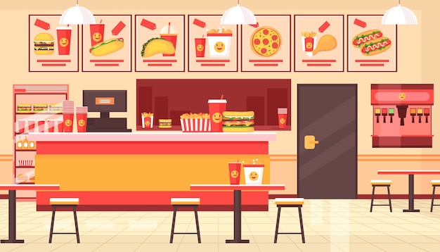 Vector hand drawn fast food retsaurant composition