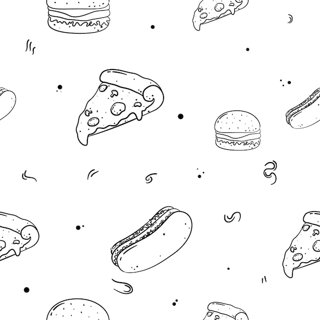 Hand drawn fast food seamless pattern