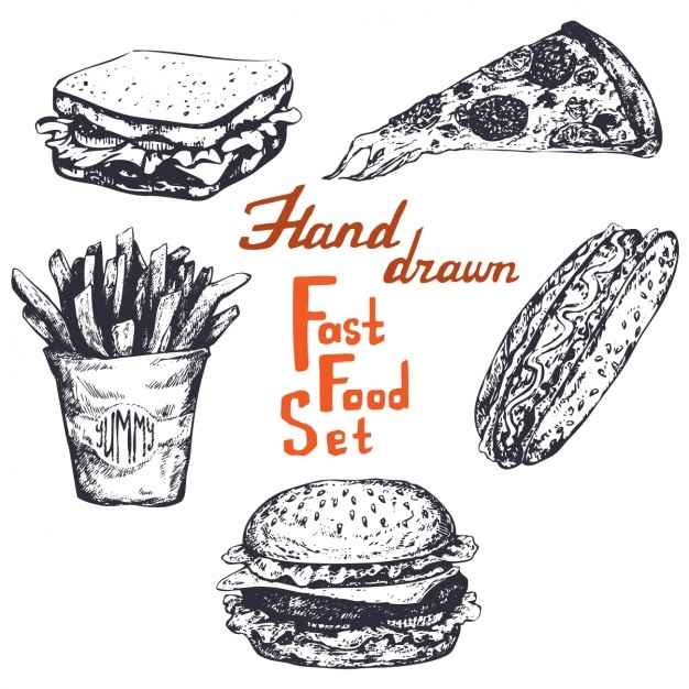 Disegnata a mano set di fast food