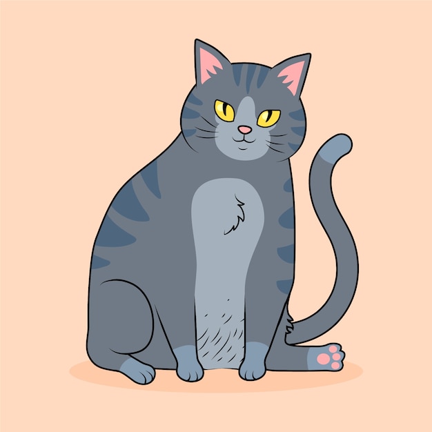 Vector hand drawn fat cat cartoon illustration