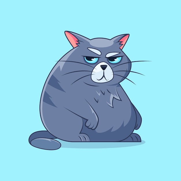 Hand drawn fat cat cartoon illustration