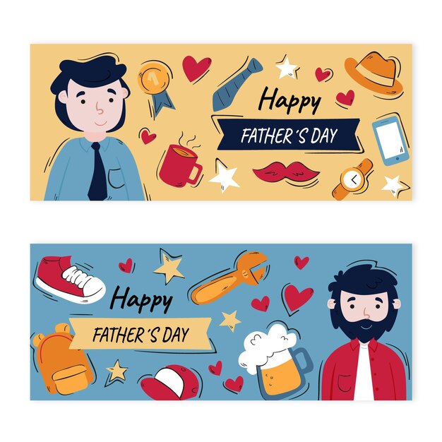 Vector hand drawn father's day banners set