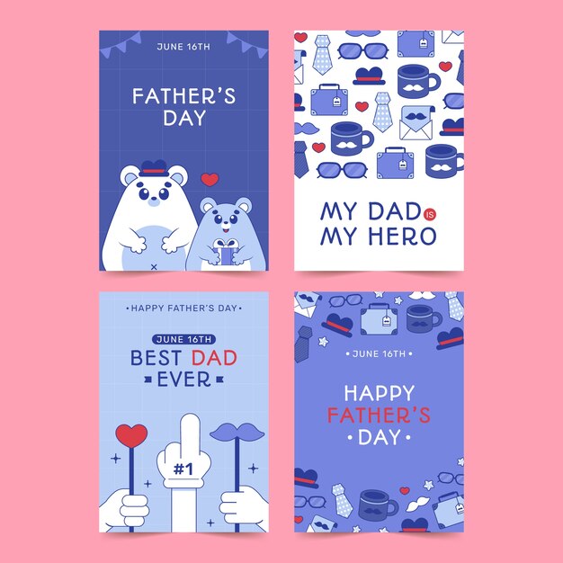 Vector hand drawn father's day greeting cards collection