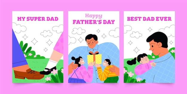 Hand drawn father's day greeting cards