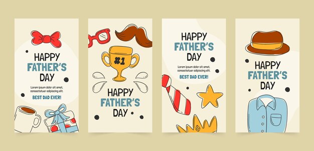 Vector hand drawn father's day instagram stories collection