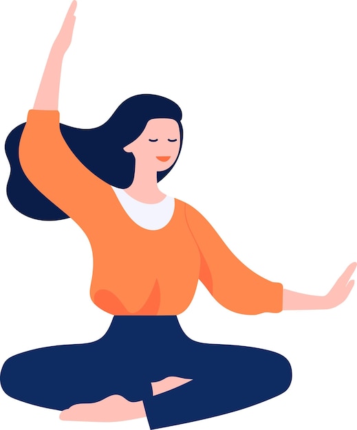 Hand Drawn female character doing yoga or meditating in flat style isolated on background