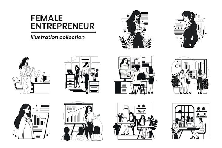 Vector hand drawn female entrepreneur with business in flat style illustration for business ideas
