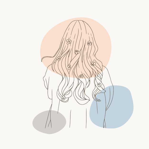 Vector hand drawn female figure in line art style