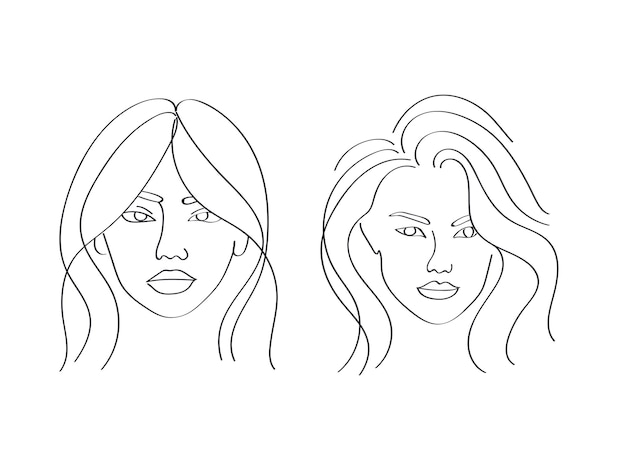 Hand drawn females hairstyle line art doodle drawing